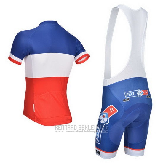 2014 Fahrradbekleidung FDJ Blau Champion Frankreich Trikot Kurzarm und Tragerhose